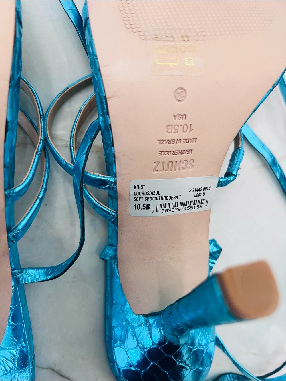 Schutz Metallic Turquoise Strappy Ankle-Tie High Heel Sandal NWT - Picture 7 of 9